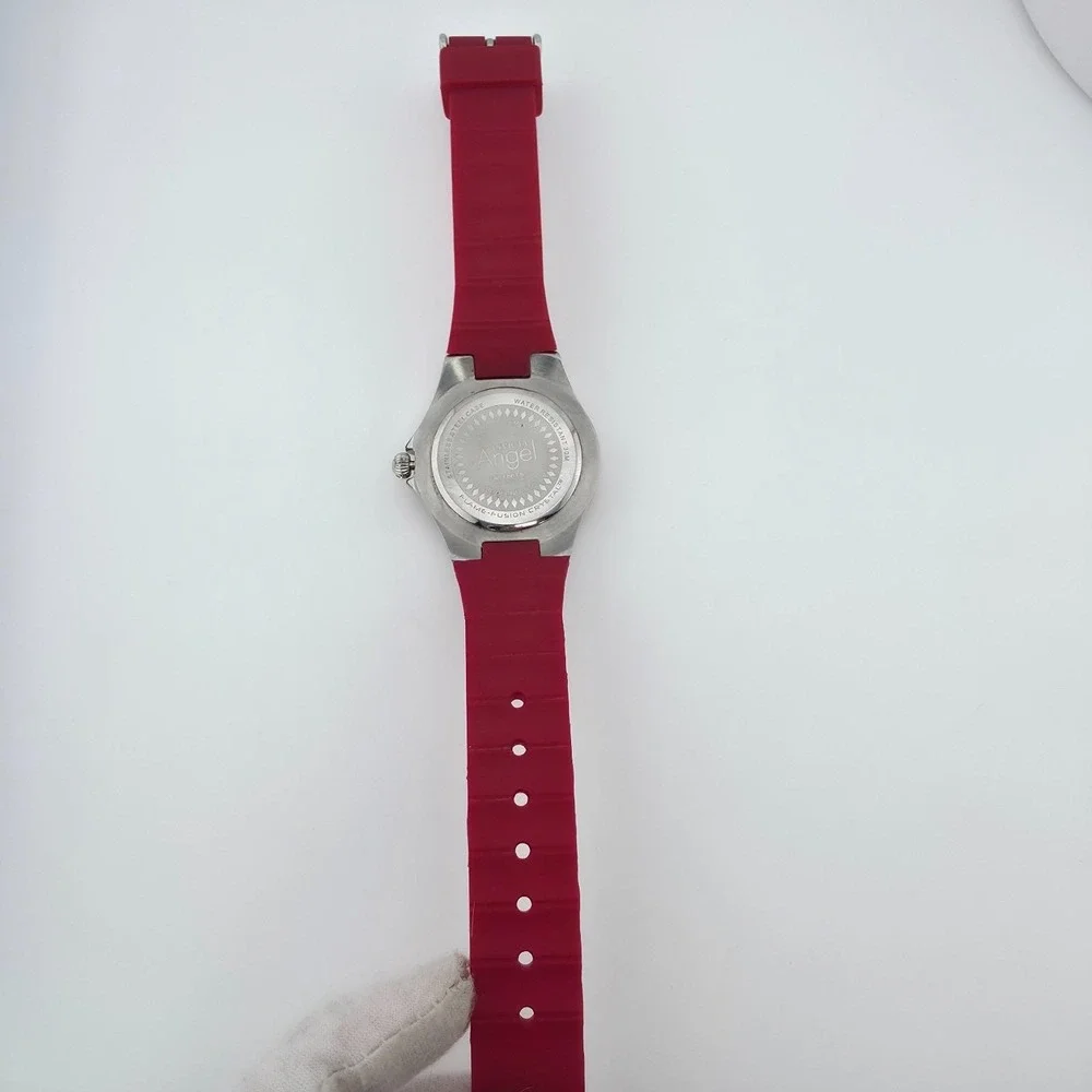 INVICTA 'Angel' Ladies Watch Diver Unidirectional Bezel Red Silicone Band 8